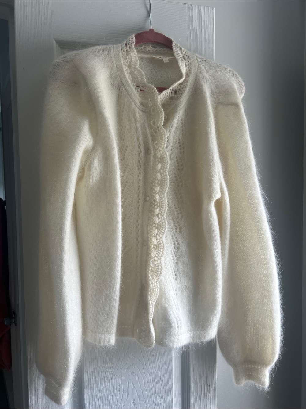 Sezane Angie Cardigan Ecru Lace-Trim Mohair Cardigan